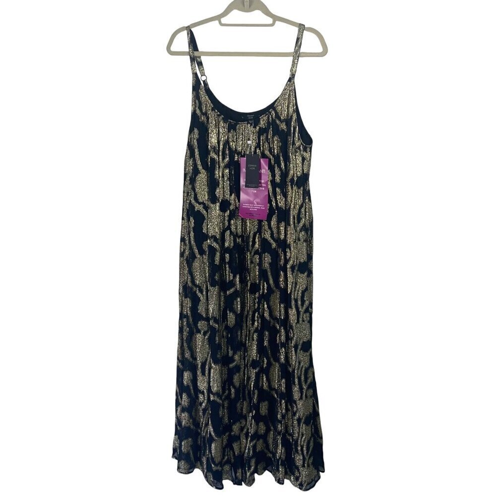 Joanna Hope Womens Dress Size 18 Black Lurex Maxi Floral Sleeveless New